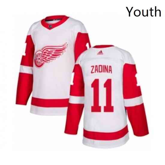 Youth Adidas Detroit Red Wings 11 Filip Zadina Authentic White Away NHL Jersey